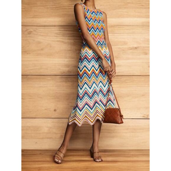 NWT Shoshanna Leia Chevron Stripe Midi Dress – Size Medium - Picture 8 of 8